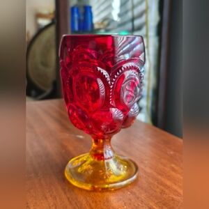 L.E. Smith Moon & Star Ruby Red Orange 6” Water Goblet